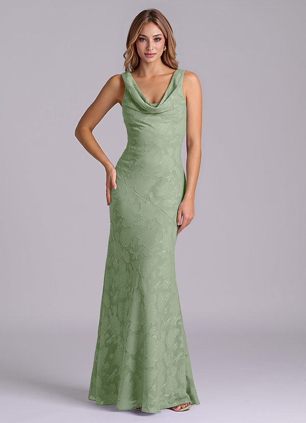 Azazie Rylina Bridesmaid Dresses Dusty Sage Mermaid Floral Burnout Dress image1