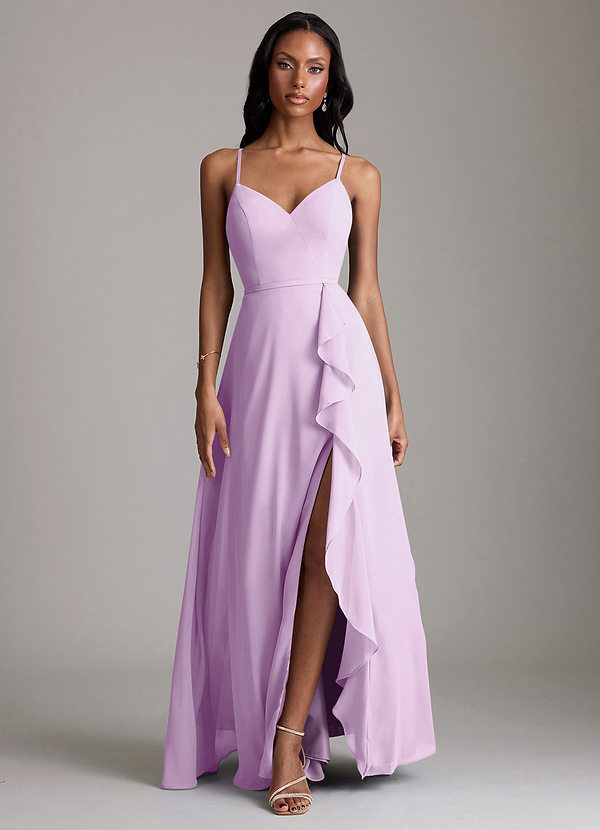 Azazie Naeem Bridesmaid Dresses Frosted Lilac A-Line V-Neck Ruffle Chiffon Dress image1