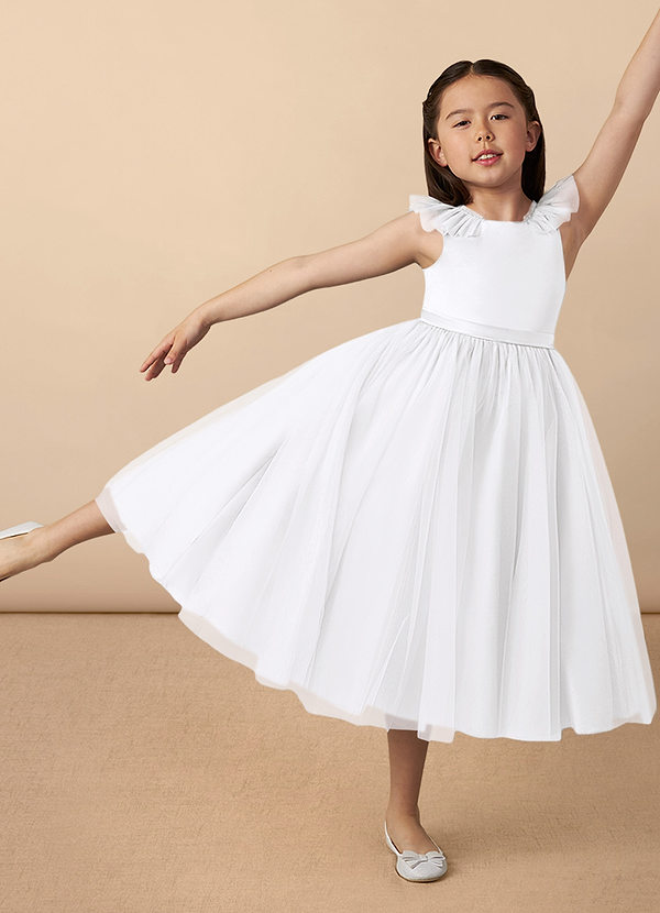 Azazie Dolly Flower Girl Dresses White A-Line Bow Tulle Dress image1