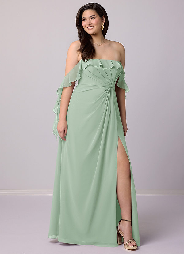 Barbie ♥ Azazie Bridesmaid Dresses Agave A-Line Off the Shoulder Chiffon Convertible Dress image1