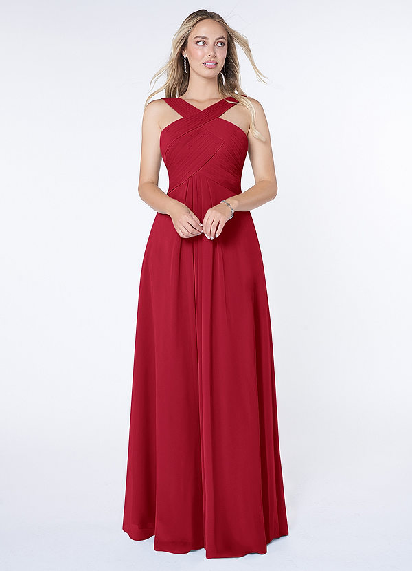 Azazie Kaleigh Bridesmaid Dresses Scarlet A-Line Pleated Chiffon Dress image1