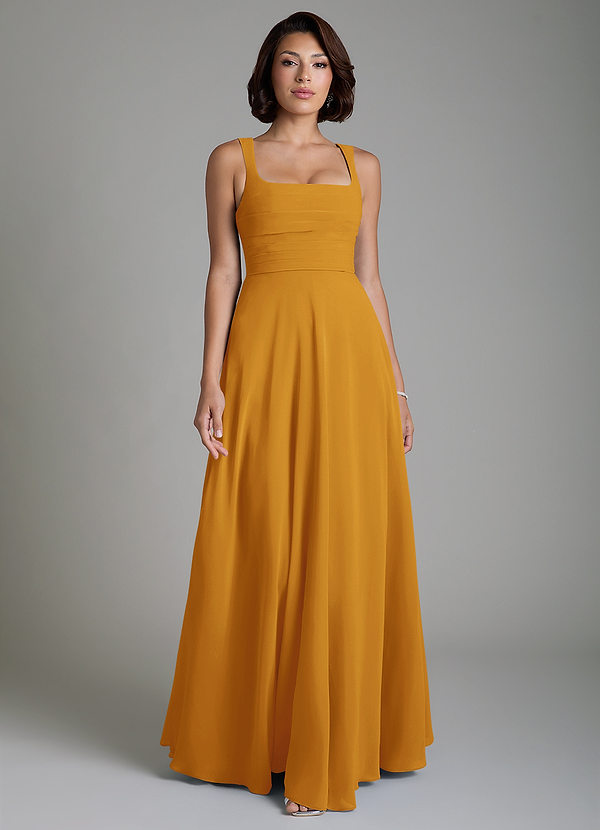 Azazie Azaria Bridesmaid Dresses Butterscotch A-Line Corset Chiffon Dress image1