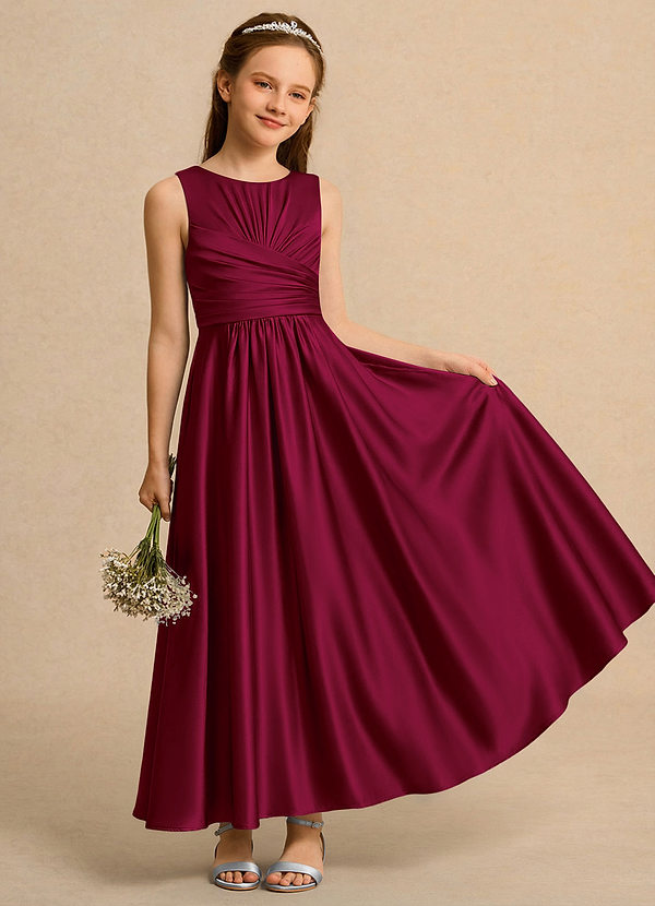 Azazie Ducky Girls Formal Klänningar för brudeflicka Klä A-Line i Stretch Satin Plisserad image1