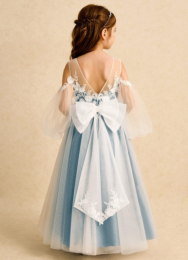 Azazie Zimi Bloemenmeisjes Jurken Baljurk Jurk van Tule Sweetheart Halslijn Mystiek Blauw image1