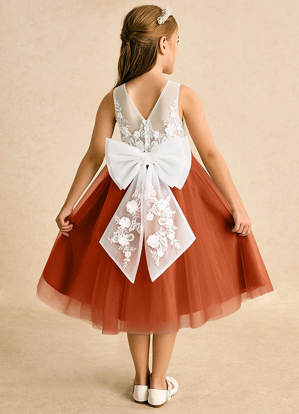 Azazie Lina Flower Girl Dresses Ivory Burnt Orange Ball-Gown Lace Dress image1