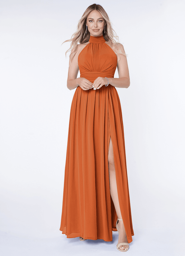 Azazie Iman Bridesmaid Dresses Cinnamon A-Line A-Line Ruched Chiffon Dress image1