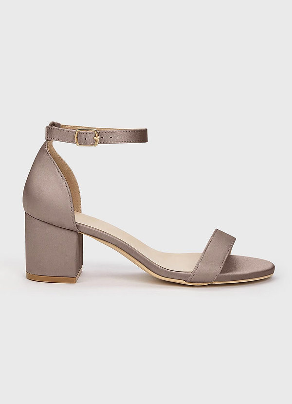 front Matching Color Matte Satin One Strap Buckle Block Heel Sandals
