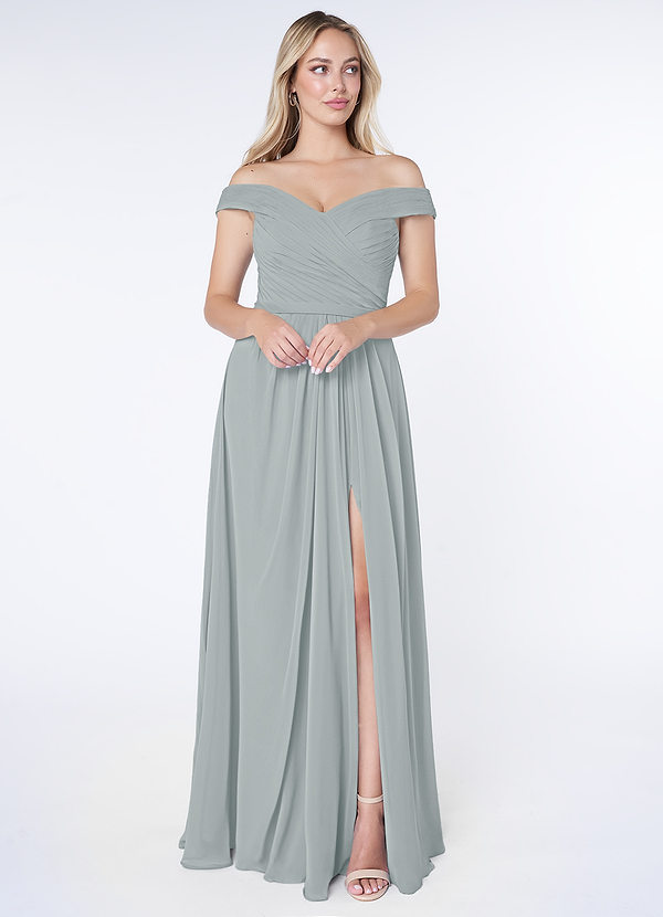 Azazie Audrianna Vestidos de dama de honor Vestido de Gris Delfín de Gasa de Corte En A Convertible con Hombros descubiertos image1