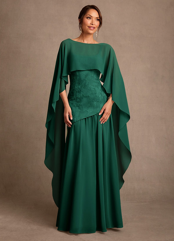 Azazie Flossie Mother of the Bride Dresses Vestido Esmeralda de Chiffon de Linha A com Plissado image1