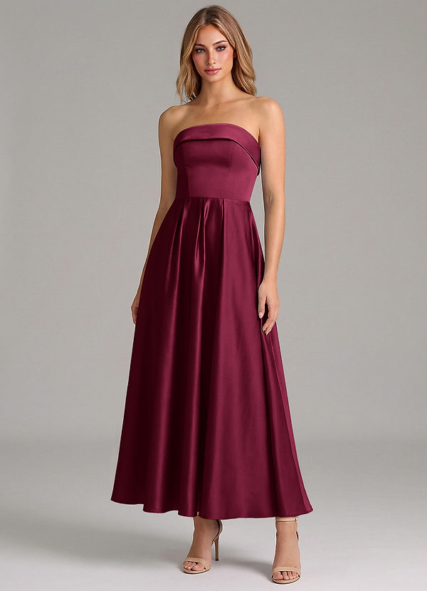 Lucienne Bridesmaid Dresses Burgundy A-Line Pleated Stretch Satin Dress image1