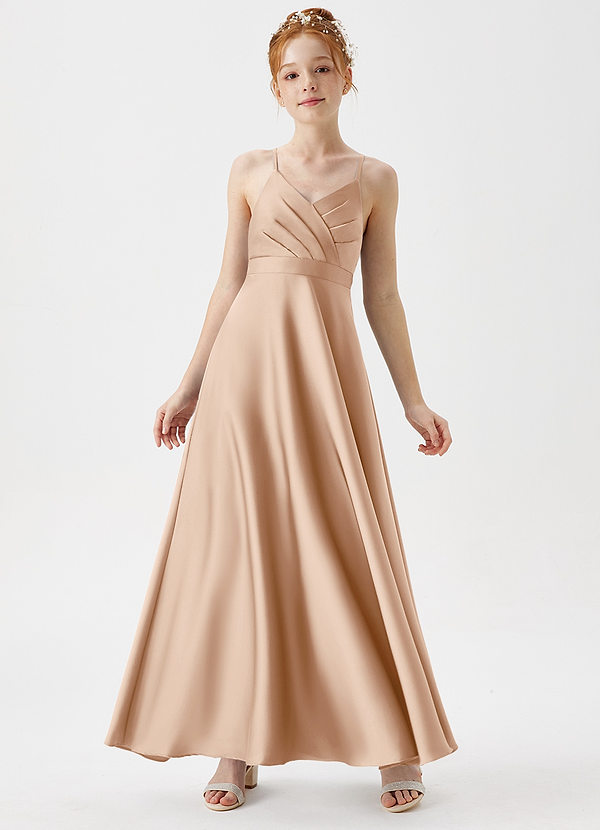 Azazie Avelina Junior A-Linie Plissee Stretch-Satin Kleid Englisches Rosa image1