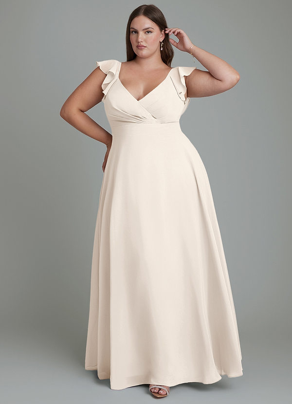 Azazie Leilani Bridesmaid Dresses White Alabaster A-Line Pleated Chiffon Dress image1