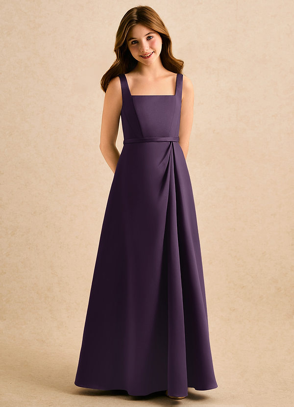 Azazie Emiko Girls Formal Sukienki dla dziewczynek sypiących kwiaty Linia A Pofałdowany Matowy satynowy Długość podłogi Sukienka image1