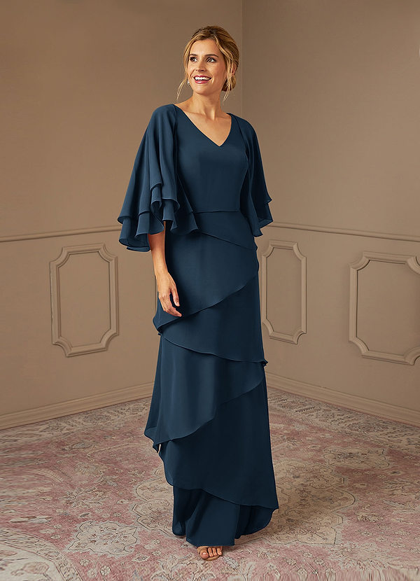 Azazie OHara Mother of the Brides Dresses Dark Navy A-Line V-Neck Chiffon Dress image1