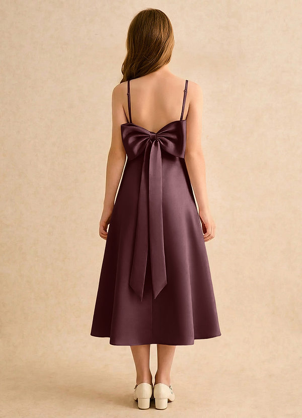 Azazie Jaella Girls Formal Sukienki dla dziewczynek sypiących kwiaty Linia A Pofałdowany Matowy satynowy Długość herbaty Sukienka image1