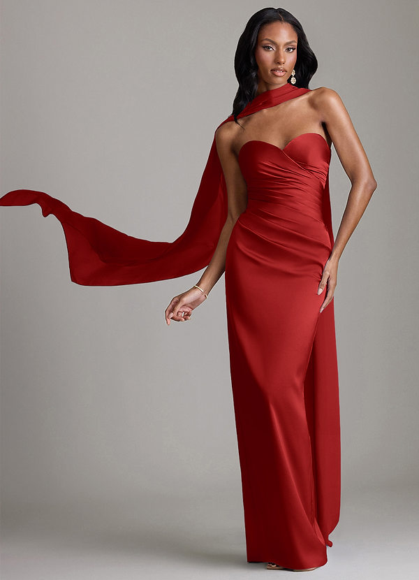 Azazie Sonora Vestidos Dama de Honor Vestido de Granada de Satén Elástico de Corte Recto con Sin tirantes image1