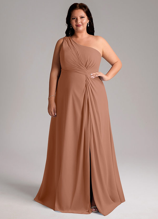 Azazie Brooke Bridesmaid Dresses Bronzer A-Line One Shoulder Chiffon Dress image1