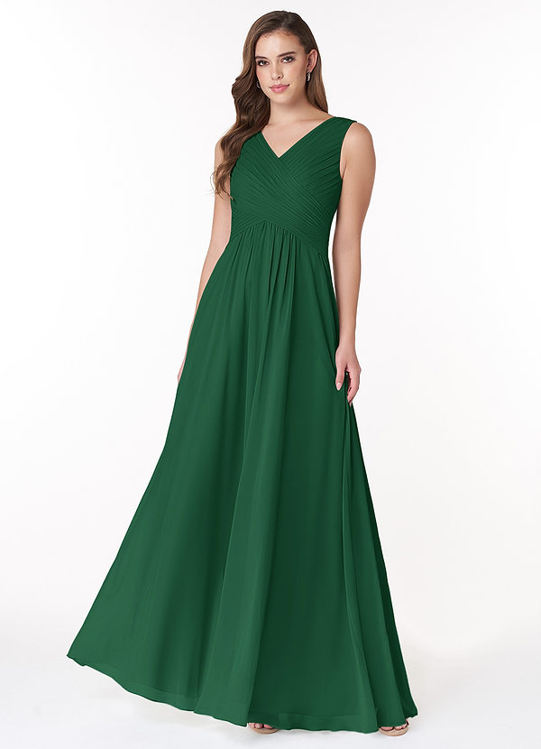 Azazie Flora Bridesmaid Dresses Dark Green A-Line Pleated Chiffon Dress image1