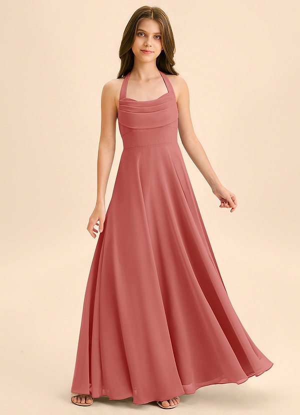 Azazie Kady Junior Abito A-Line in Chiffon Scollo a Cuore Rosa Antica image1