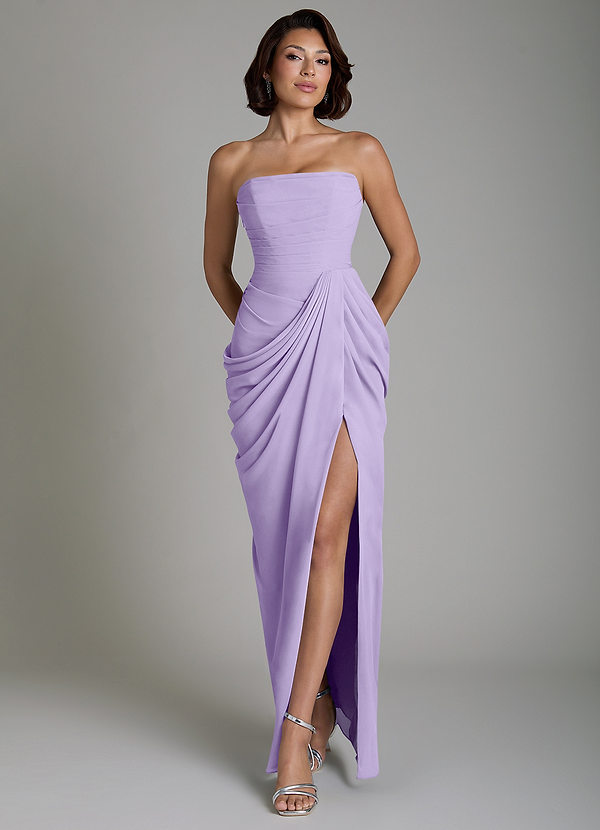 Azazie Nyra Vestidos de dama de honor Vestido Lila de Gasa de Corte Recto con Corsé image1