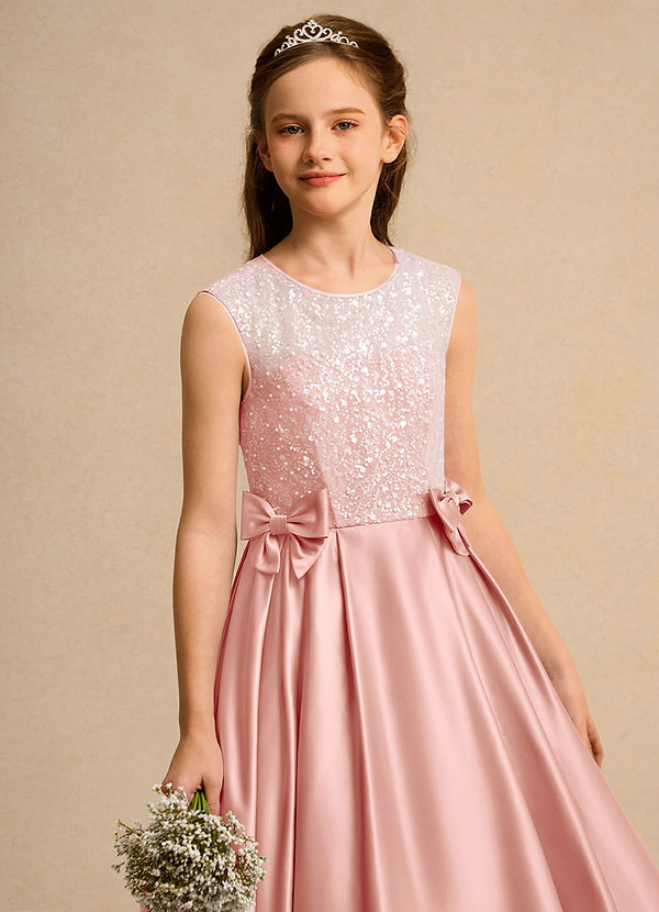 Azazie Candy Girl Bloemenmeisjes Jurken Baljurk Jurk van Mat Satijn Boog Rozet image1