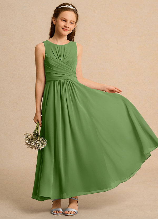 Azazie Ducky Girls Formal Vestidos de Niña de Flores Vestido de Albahaca de Gasa de Corte en A con Plisado image1