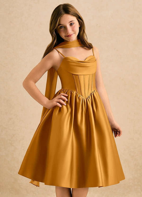 Azazie Shona Girls Formal Bloemenmeisjes Jurken A-Lijn Jurk van Mat Satijn Sweetheart Halslijn Boterbabbelaar image1