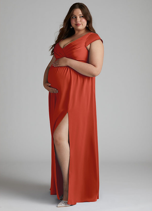 Azazie Allessia Robe demoiselle d'honneur enceinte Robe Trapèze Plissée Longueur ras du sol Satin extensible image1