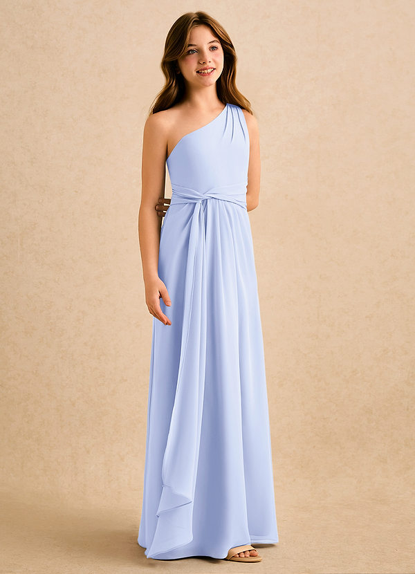 Azazie Tilda Girls Formal Sukienki dla dziewczynek sypiących kwiaty Osłona Jedno ramię Szyfon Długość podłogi Sukienka image1