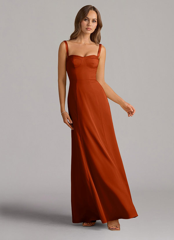 Azazie Amaris Bridesmaid Dresses Paprika A-Line Corset Stretch Satin Dress image1