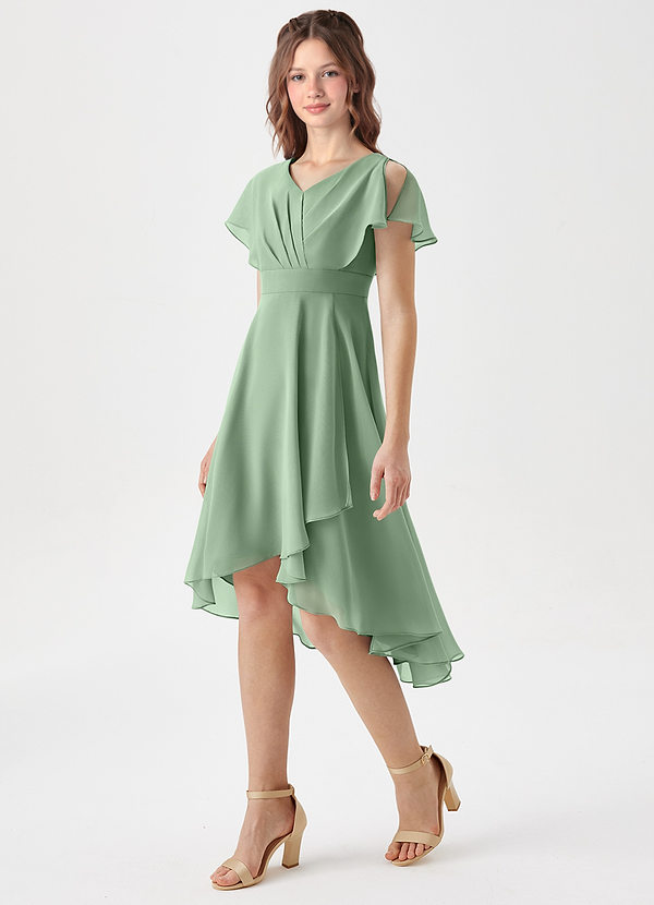 Azazie Graciela Junior Matcha A-Line Pleated Chiffon Dress image1