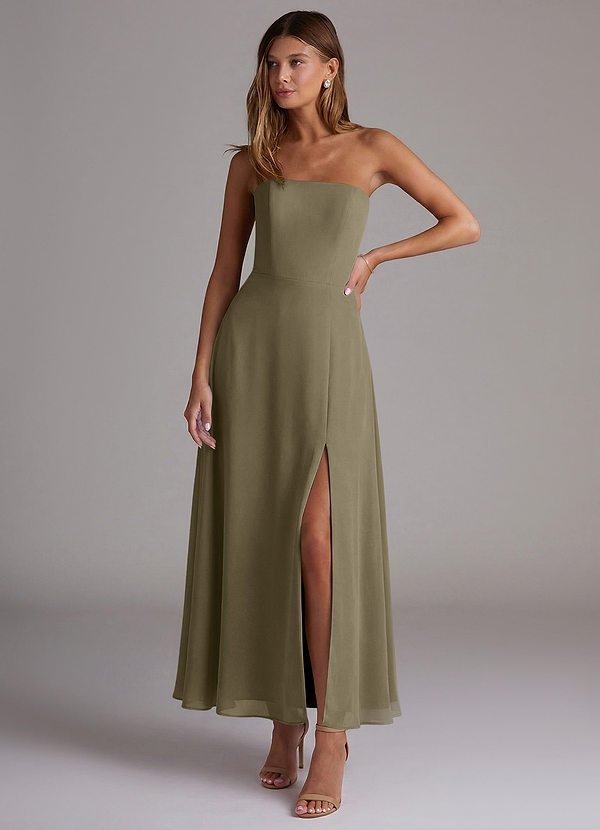 Azazie Wren Bridesmaid Dresses Vestido Salgueiro Verde de Chiffon de Linha A com Sem alças image1
