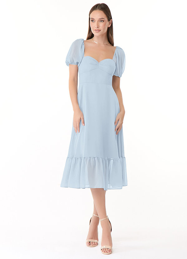 Azazie Baby Bridesmaid Dresses A-Line Sweetheart Ruched Chiffon Tea-Length Dress image1