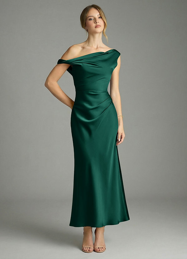 Azazie Emerson Morsiusneitojen mekot Mrenneito Olkapään ulkopuolella Joustava satiini Nilkan pituus Pukeutua image1