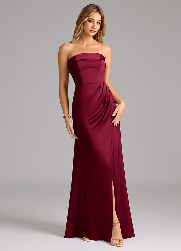 Azazie Aretha Bridesmaid Dresses Burgundy A-Line Strapless Stretch Satin Convertible Dress image1