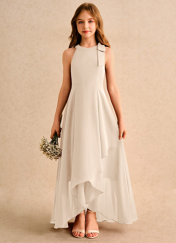 Azazie Boop Girls Formal Flower Girl Dresses White Alabaster A-Line Bow Chiffon Dress image1