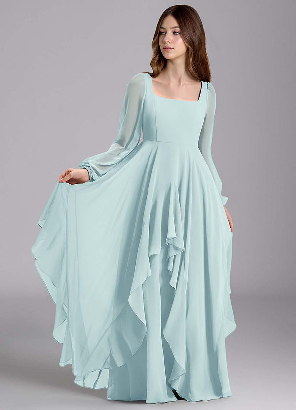 Azazie Clara Junior Robe Trapèze en Mousseline de soie Blouson Verre De Mer image1