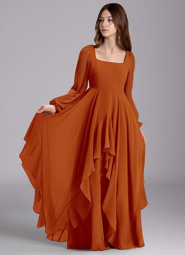 Azazie Clara Junior Robe Trapèze en Mousseline de soie Blouson Paprika image1