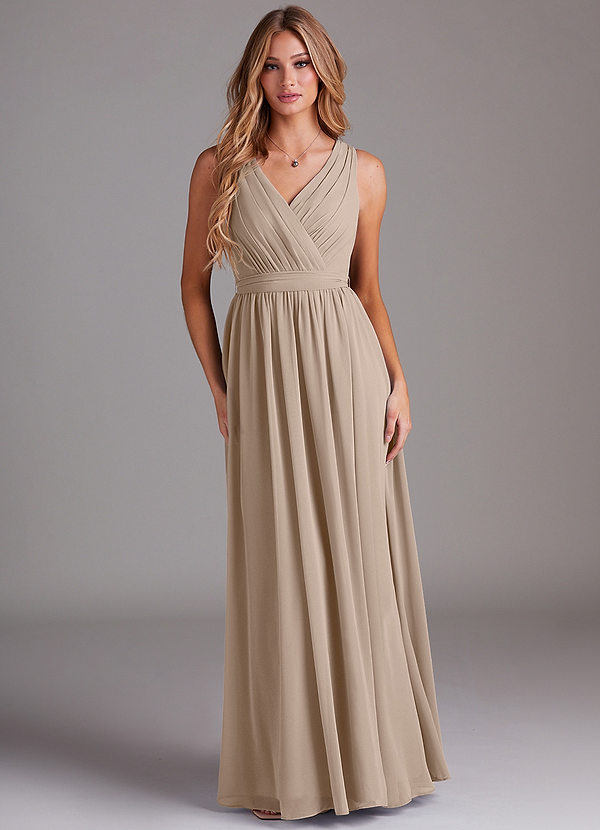 Kingsley Bridesmaid Dresses Taupe A-Line Lace Chiffon Dress image1