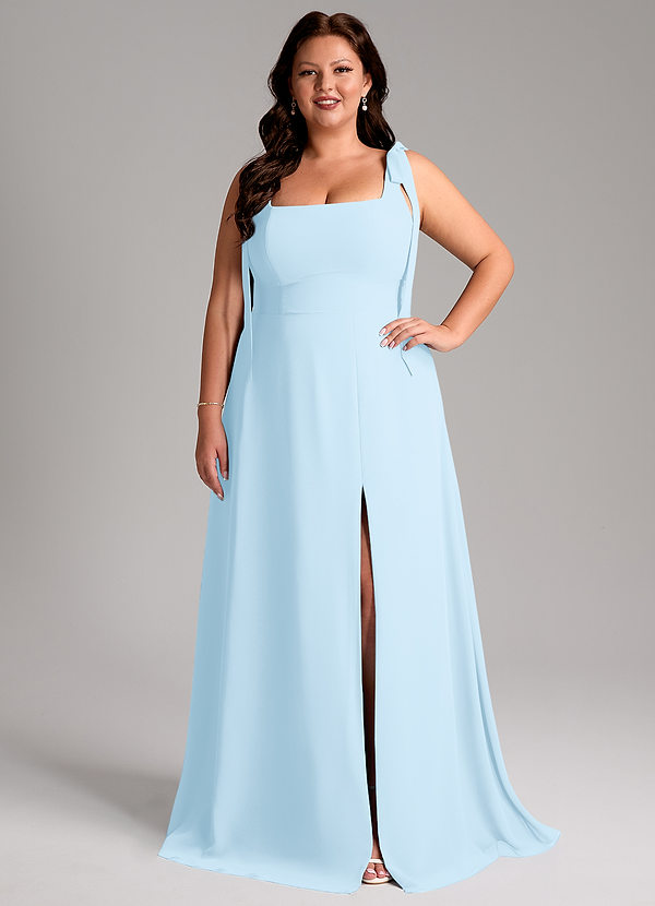 Azazie Debra Bridesmaid Dresses Sky Blue A-Line with Pockets Chiffon Convertible Dress image1