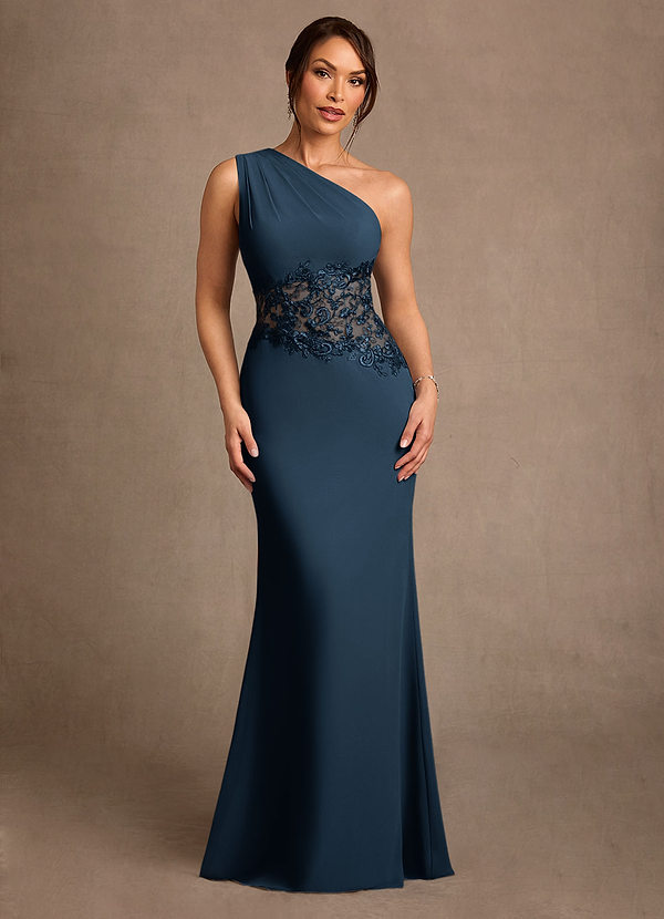 Azazie Kathie Vestidos para la madre de la novia Vestido Azul Marino Oscuro de Gasa de Corte Sirena con Encaje image1