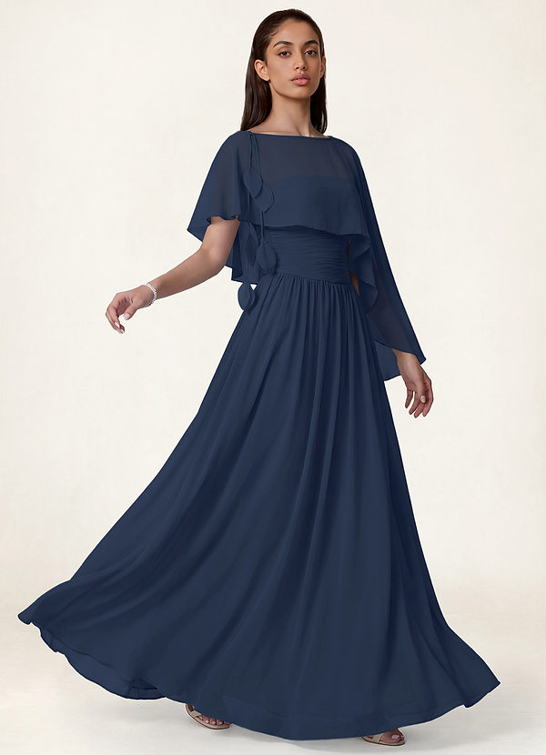 front Azazie Passender, farblich abgestimmter, floraler, transparenter Chiffon-Umhang
