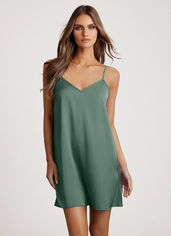 front Eucalyptus Matching Color Classic Satin Slip Dress
