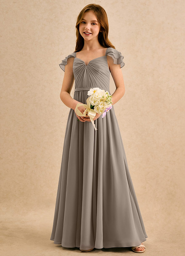 Azazie Meimei Girls Formal Vestidos de Niña de Flores Vestido de Gris Pardo de Gasa de Corte en A con Plisado image1