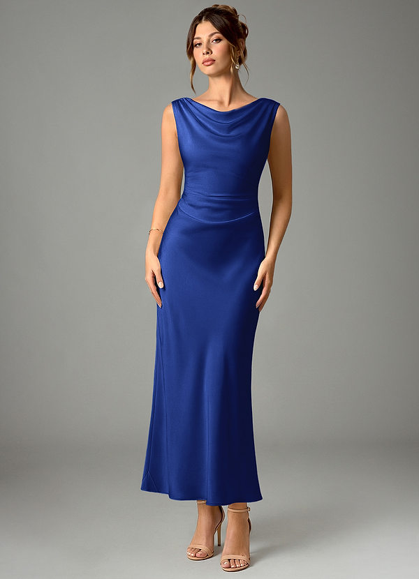 Azazie Kieryn Bridesmaid Dresses Royal Blue Mermaid Pleated Stretch Satin Dress image1