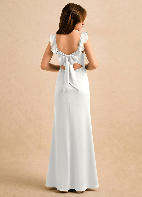 Azazie Novalie Girls Formal Flower Girl Dresses White Mermaid Bow Stretch Satin Dress image1