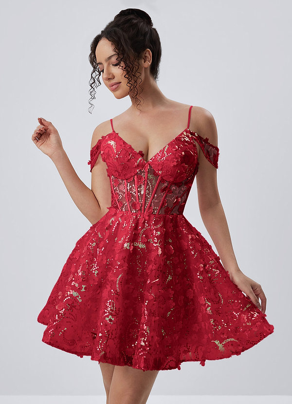 Kaelaniora Bourgogne Robe corset mini en tulle brodée de sequins et de fleurs 3D image1