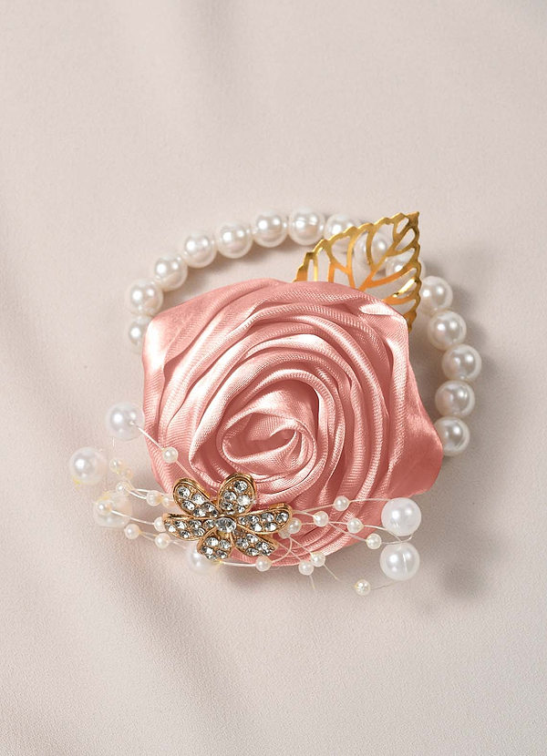front Matching Color Bridesmaids Wrist Corsage with Pearl Bracelet