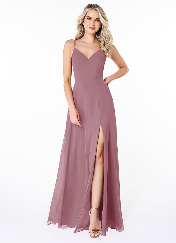 Azazie Lena Bridesmaid Dresses A-Line Lace Chiffon Floor-Length Dress image1