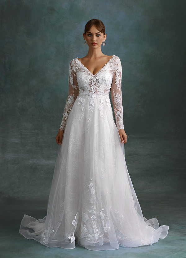 Leila Wedding Dresses Diamond White A-Line V-Neck Sequins Tulle Dress image1